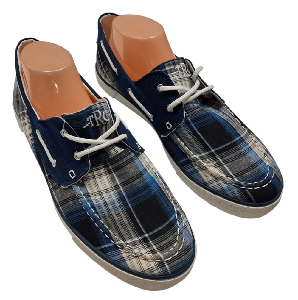 TRC The Riding Club Plaid Boat Shoes Mens Size 12 Blue Casual Deck Lace Up New